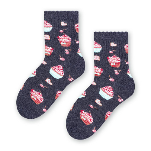 Bavlnené dievčenské ponožky s muffinom - sivé