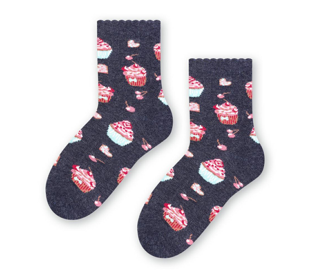 Bavlnené dievčenské ponožky s muffinom - sivé