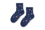 Bavlnené dievčenské ponožky s lístkami - tmavomodré