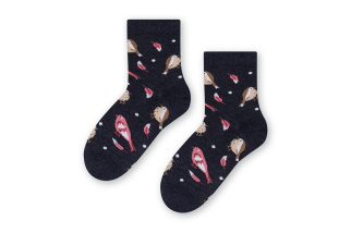 Bavlnené dievčenské ponožky s vtáčikmi - čierne