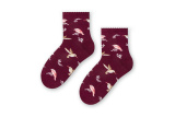 Bavlnené dievčenské ponožky s vtáčikmi - bordové