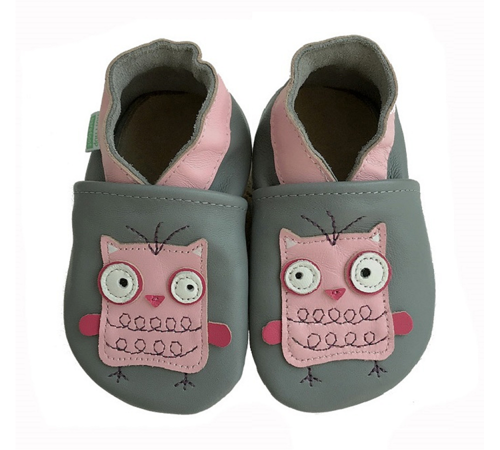 Kožené capačky Hopi Hop sova - šedé 