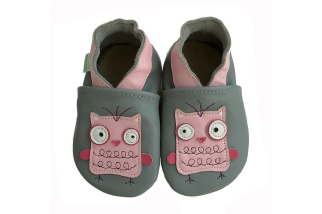 Kožené capačky Hopi Hop sova - šedé 