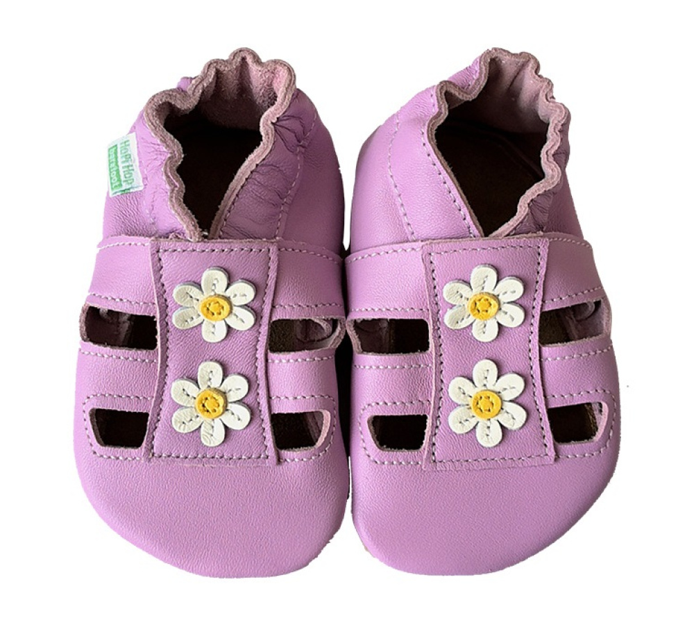 Kožené capačky Hopi Hop sedmokrásky - lila 