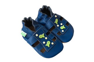 Kožené capačky Hopi Hop rybičky - modré 