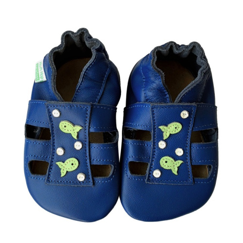 Kožené capačky Hopi Hop rybičky - modré 