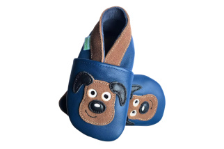 Kožené capačky Hopi Hop psíček - modré 