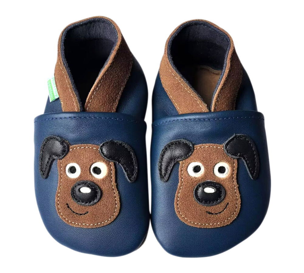 Kožené capačky Hopi Hop psíček - modré 