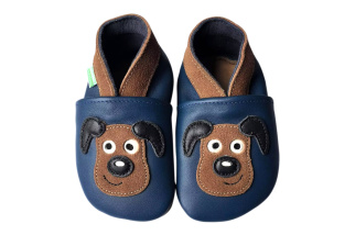 Kožené capačky Hopi Hop psíček - modré 