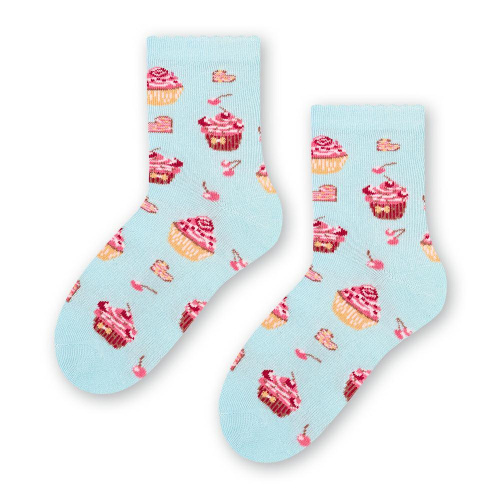 Bavlnené dievčenské ponožky s muffinom - modré