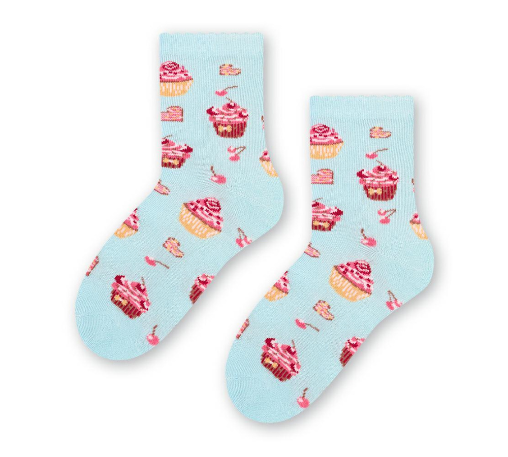 Bavlnené dievčenské ponožky s muffinom - modré