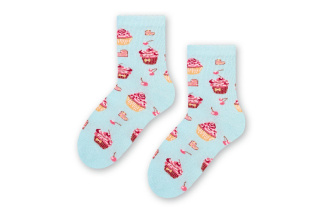 Bavlnené dievčenské ponožky s muffinom - modré