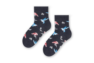 Bavlnené dievčenské ponožky s vtáčikmi - tmavosivé