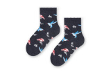 Bavlnené dievčenské ponožky s vtáčikmi - tmavosivé