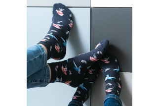 Bavlnené dievčenské ponožky s vtáčikmi - tmavosivé