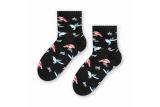 Bavlnené dievčenské ponožky s vtáčikmi - čierne
