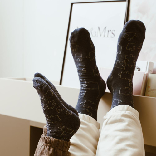 Bavlnené ponožky puzzle - tmavosivé