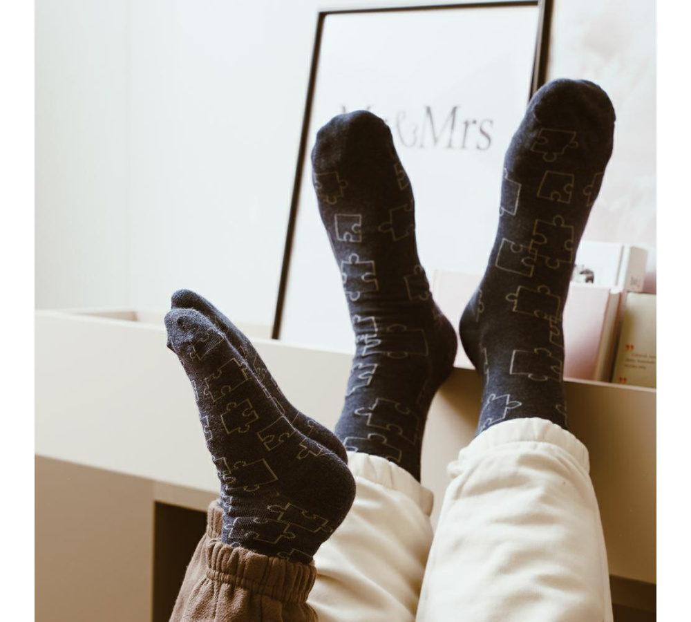 Bavlnené ponožky puzzle - tmavosivé