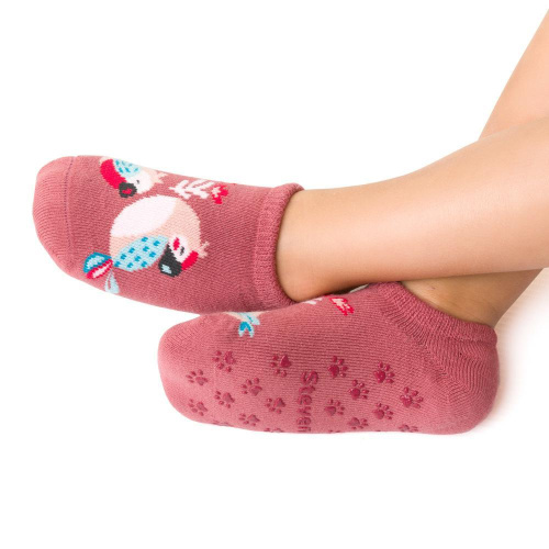 Protišmykové froté capačky s papagájom - ružové