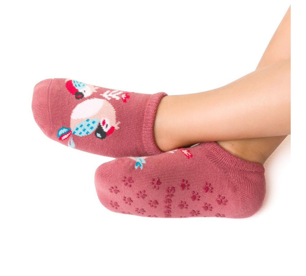 Protišmykové froté capačky s papagájom - ružové