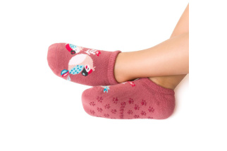 Protišmykové froté capačky s papagájom - ružové