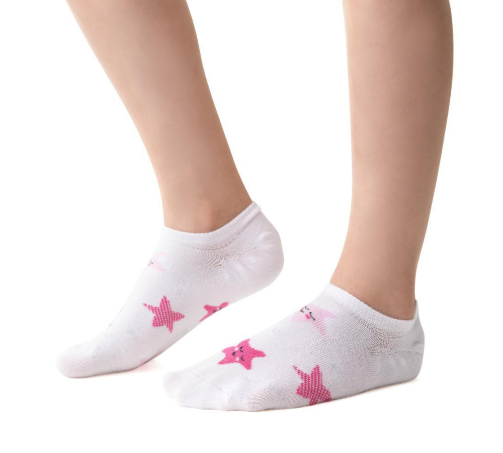 Bambusové dievčenské ponožky s hviezdičkami - biele