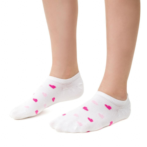Bambusové dievčenské ponožky so srdiečkami - biele