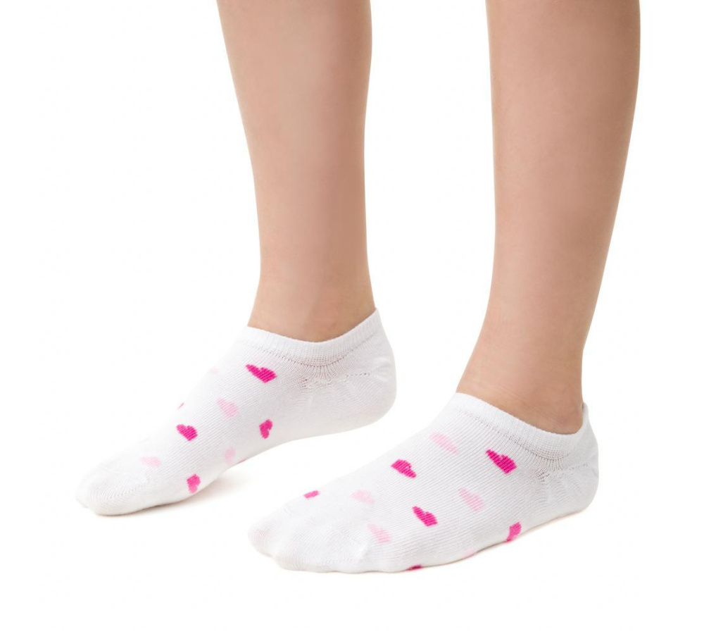 Bambusové dievčenské ponožky so srdiečkami - biele