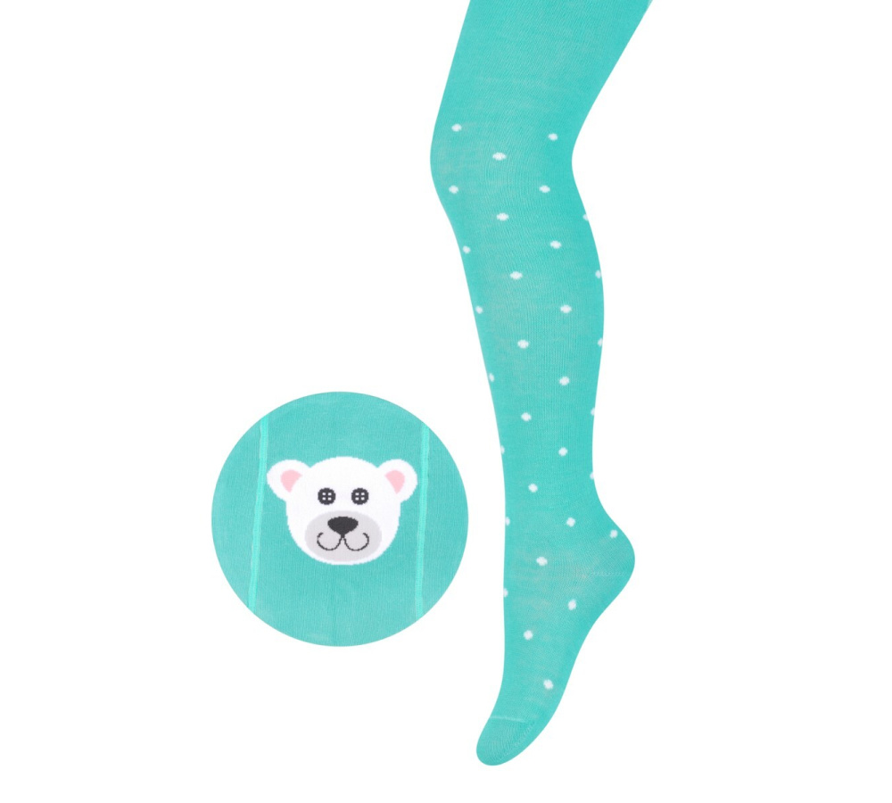 Bavlnené pančuchy pre deti - zelené s macíkom