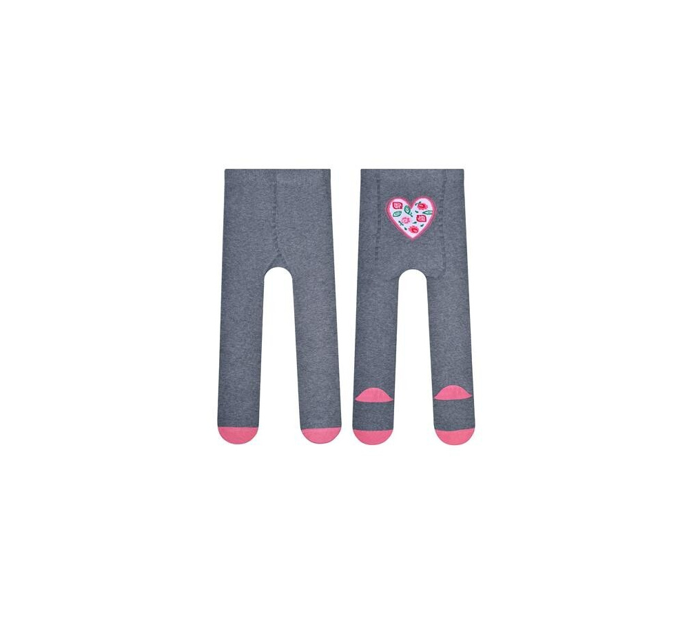 Dievčenské bavlnené pančuchy - sivé so srdiečkom