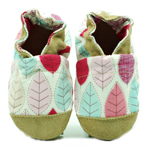 EcoTuptusie Cotton - textilné capačky s koženou podošvou - ružové listy