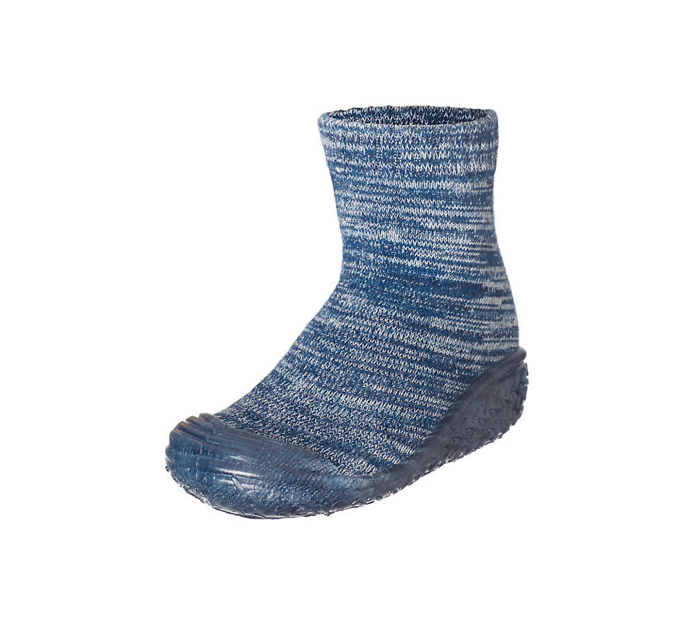 Štrikované papučko-ponožky s gumenou podošvou - tmavomodré