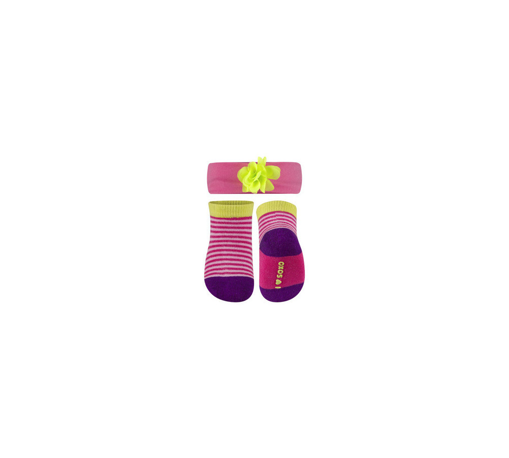 Ponožkový darčekový set  s čelenkou - ružová - žltý kvet